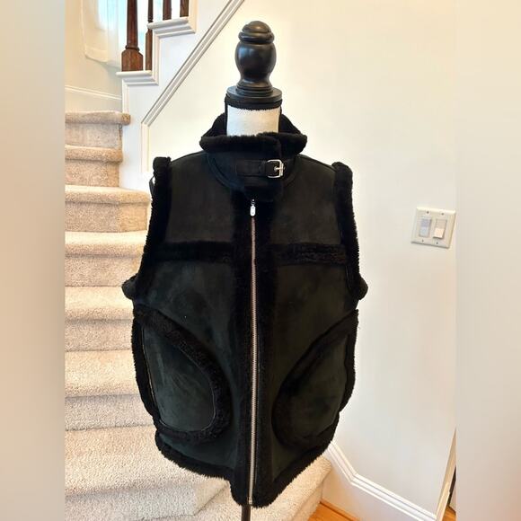 Leather & Faux Shearling Zip Up Vest - Picture 1 of 7